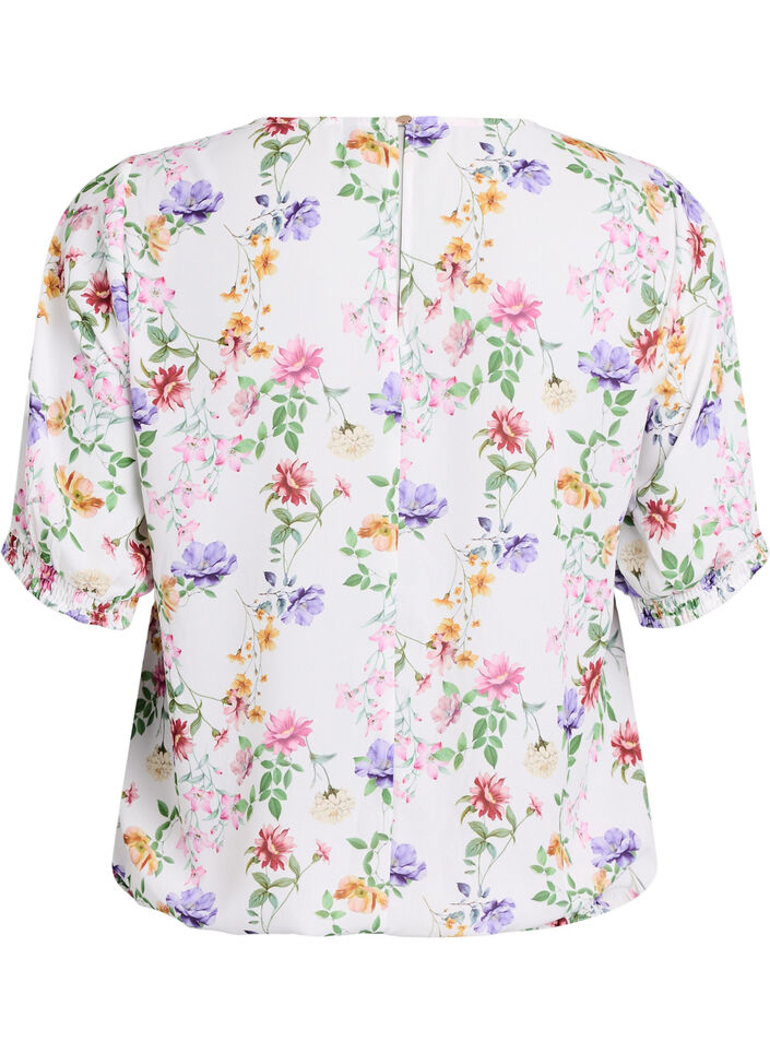 Blomstrete bluse med smock, Rosa, Packshot image number 1