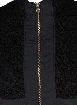 Zizzi Kort vest med teddy og glidelås, Black, Packshot image number 2
