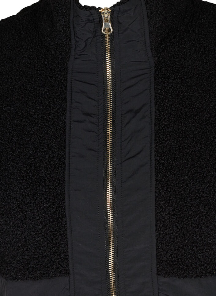 Kort vest med teddy og glidelås, Black, Packshot image number 2