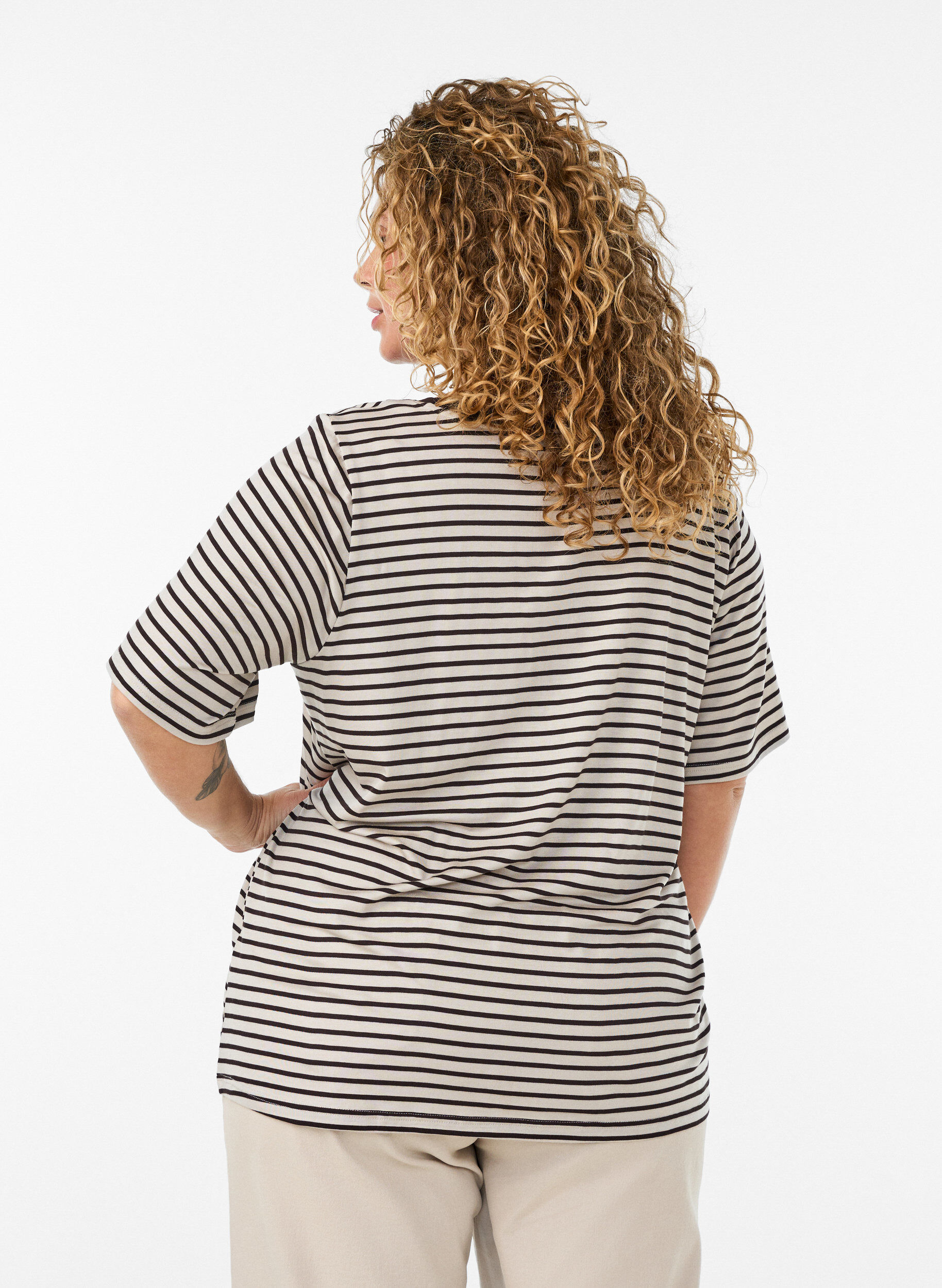 ZizziT-skjorte med TENCEL&trade; Lyocell og striper, Brun, Model image number 2