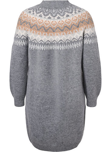 Mønstret strikket kjole med lange ermer, Medium G. Mel. Comb, Packshot image number 1
