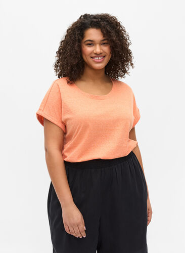 Melert T-skjorte i bomull , Amberglow Melange, Model image number 0