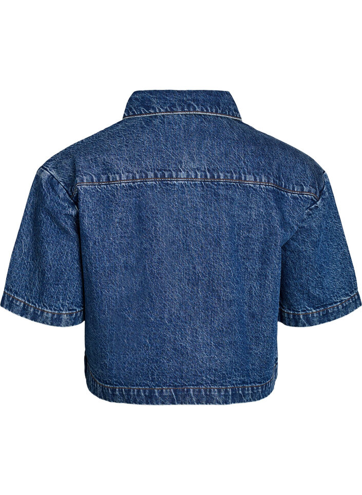 Kortermet denimjakke med knappelukking, Bl&aring;, Packshot image number 1