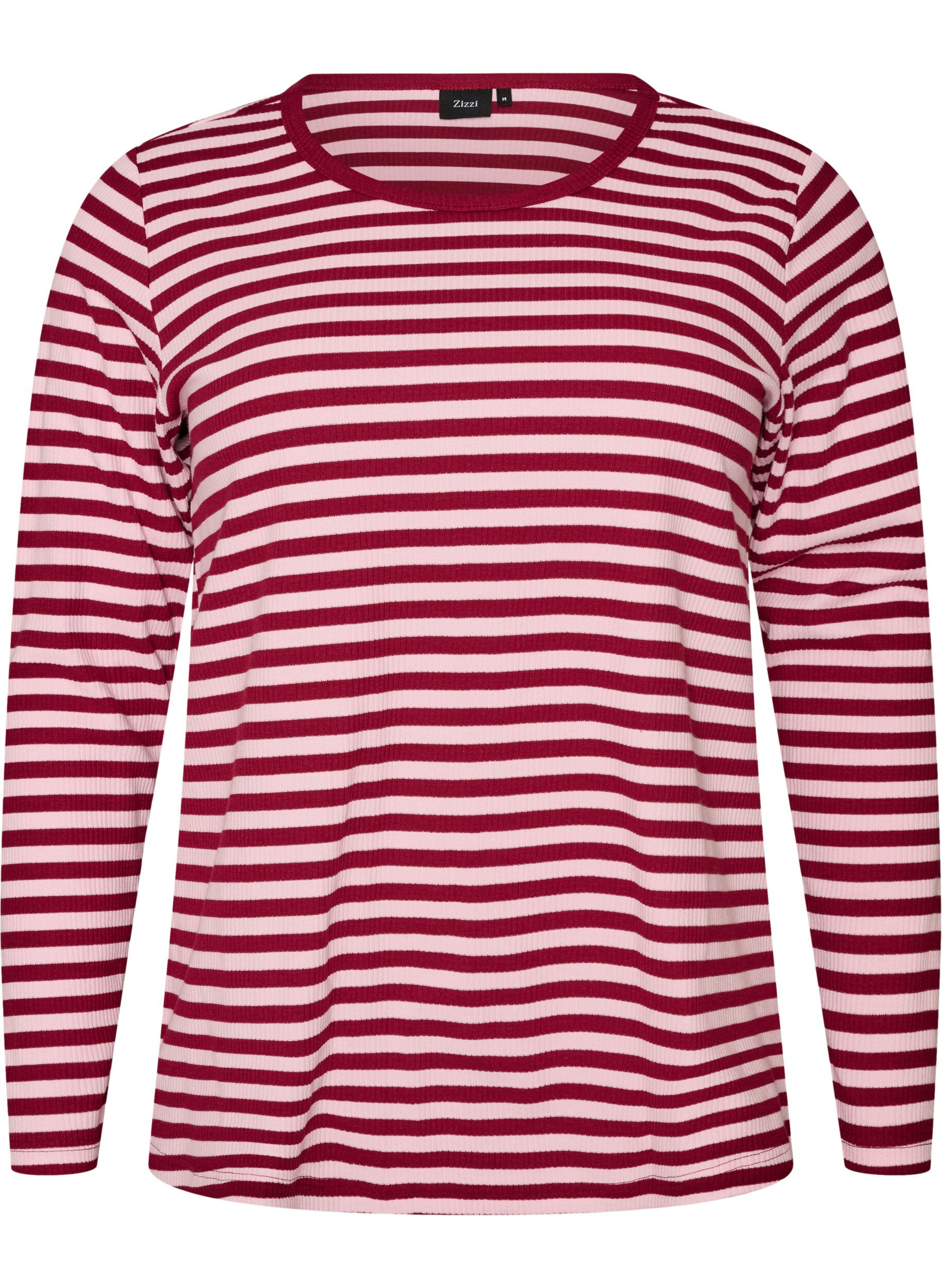 ZizziStripete bluse med lange ermer, Rosa, Packshot image number 0