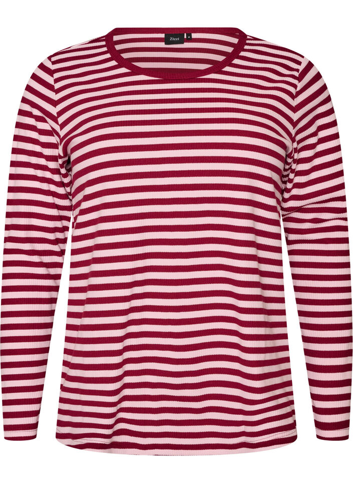 Stripete bluse med lange ermer, Rosa, Packshot image number 0