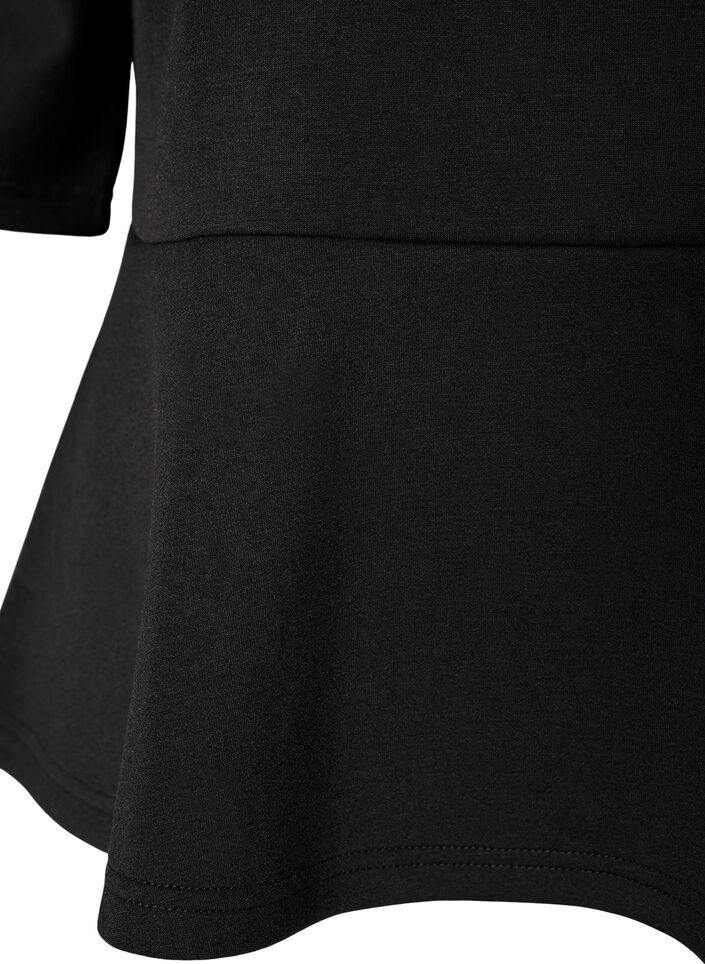 Peplumbluse med albuelange ermer, Svart, Packshot image number 3