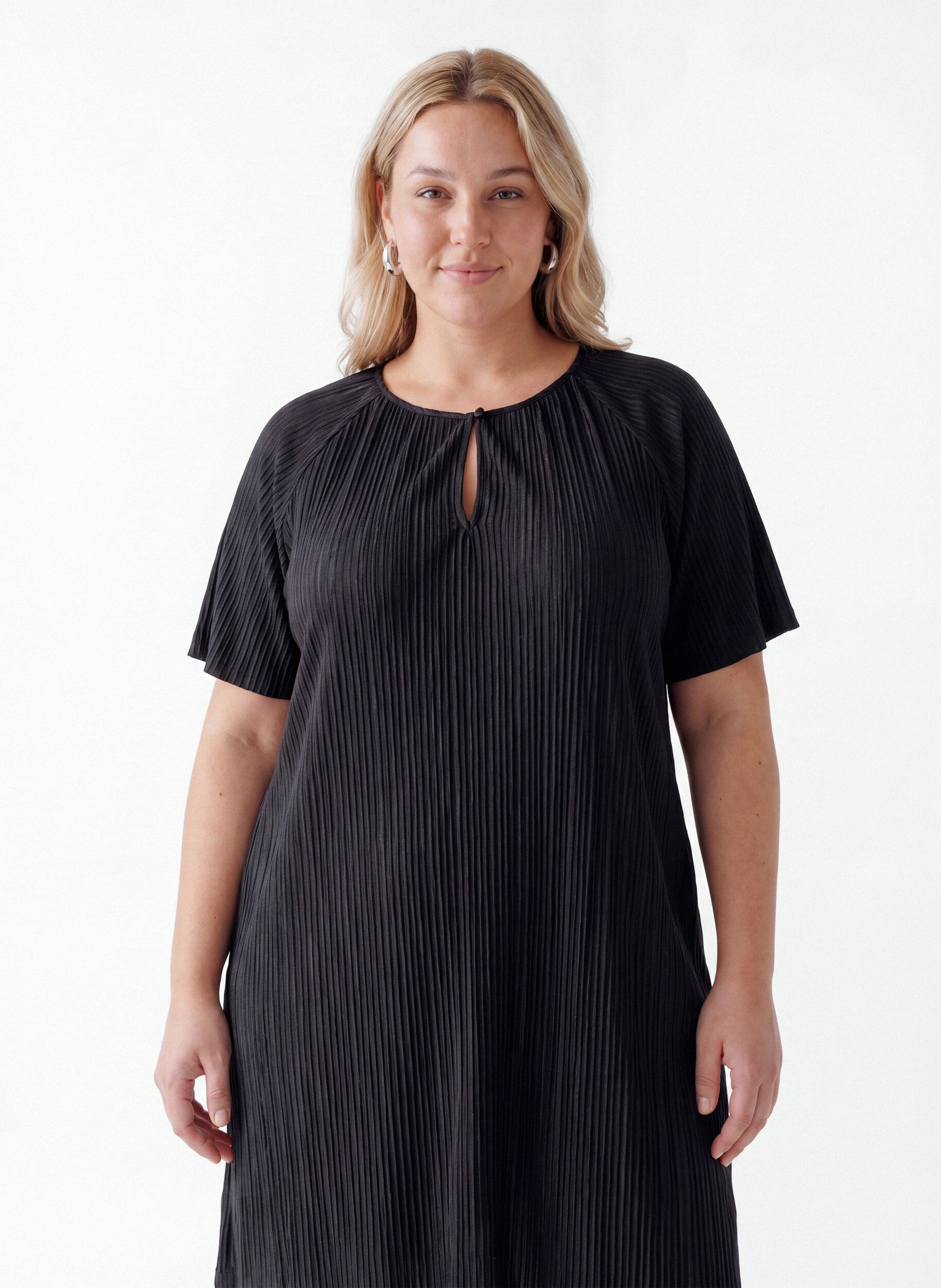 ZizziJerseytunika med teksturerte striper, Svart, Model image number 2