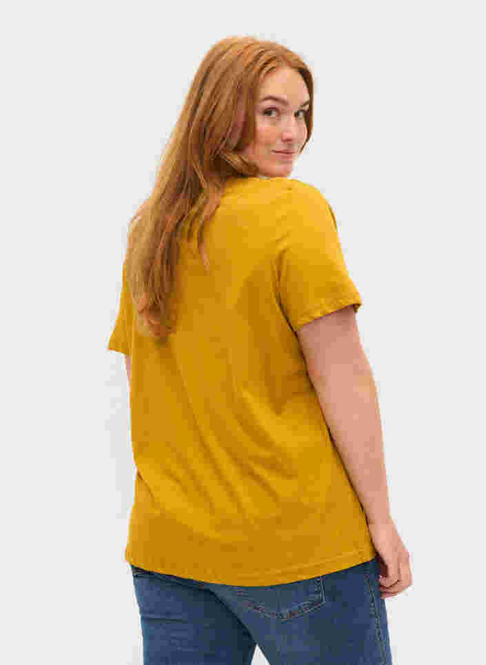 Kortermet T-skjorte i bomull med trykk, Harvest Gold, Model image number 1