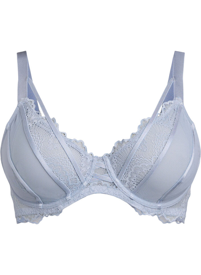 Heldekkende BH med blonder og stringdetaljer, Blå, Packshot image number 0