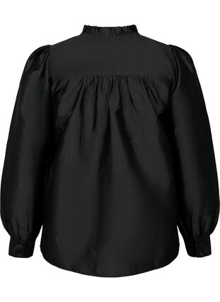 Skinnende skjortebluse med volanger, Black, Packshot image number 1