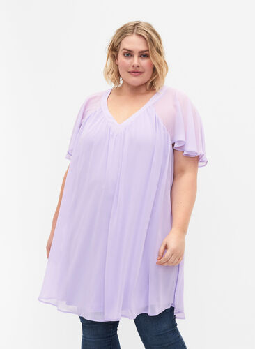 Zizzi Løs kjole med korte ermer, Purple Heather, Model image number 0