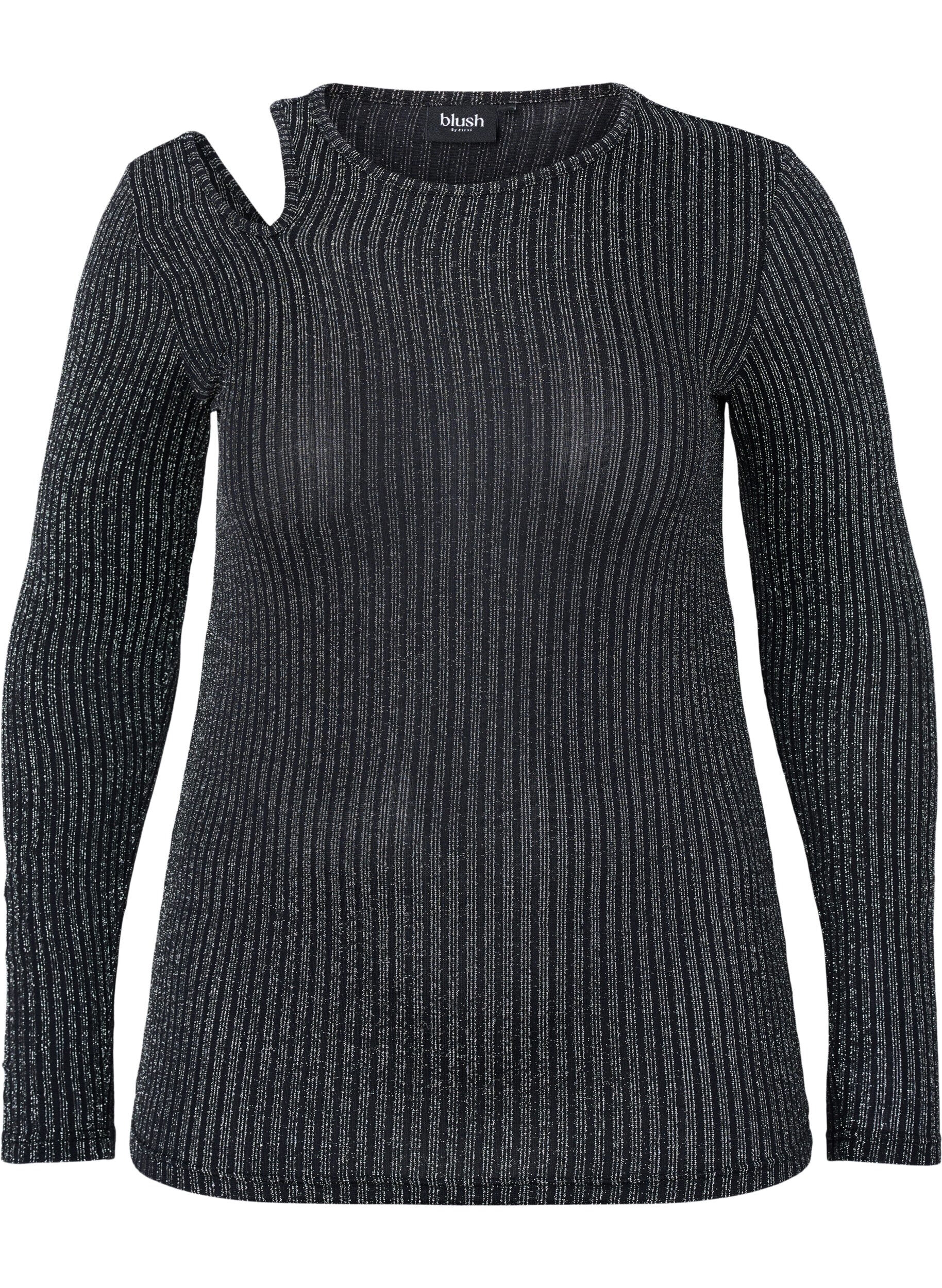 Zizzi Langermet bluse med glitter, B. w. Silver Stripes, Packshot image number 0