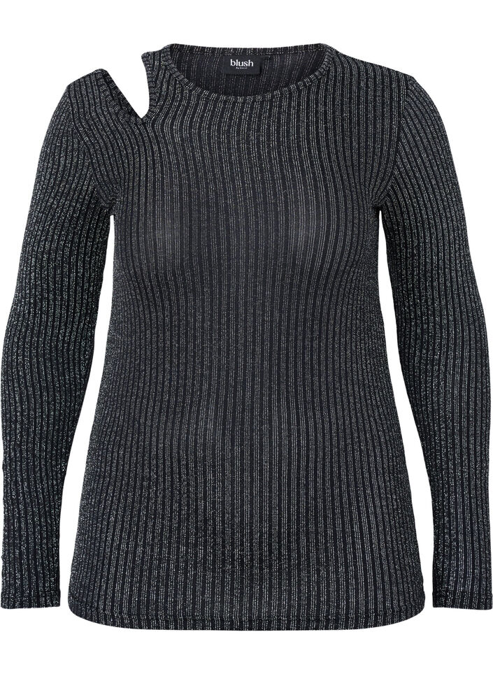 Langermet bluse med glitter, B. w. Silver Stripes, Packshot image number 0