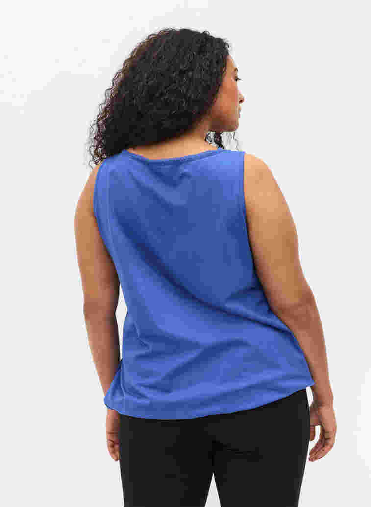 Bomullstopp med rund hals og blondekant, Dazzling Blue, Model image number 1