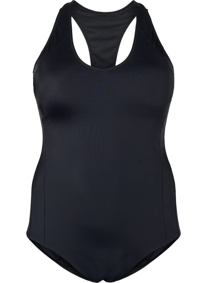 Sportsbadedrakt med racerback, Black, Packshot image number 0