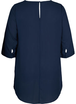 Bluse med 3/4-ermer og asymmetrisk bunn, Navy Blazer, Packshot image number 1