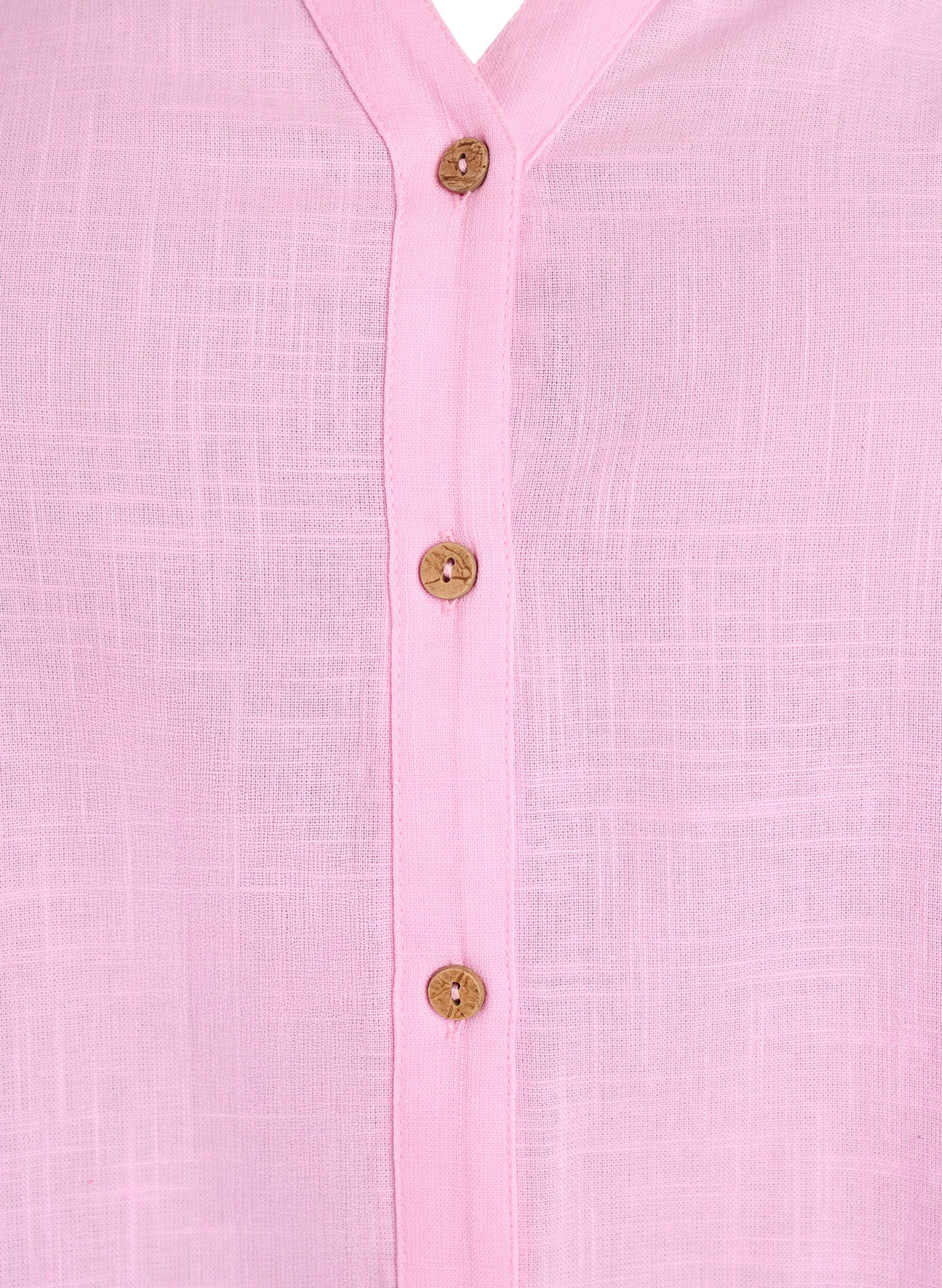 ZizziBluse i bomull med V-hals, Rosa, Packshot image number 2