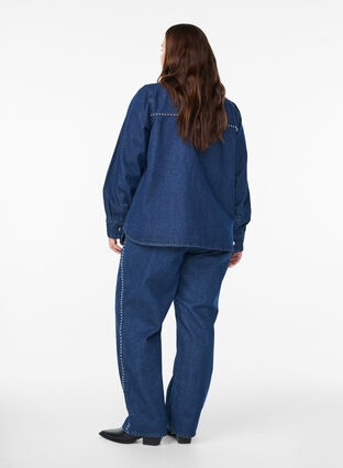 Zizzi Jeans med vide ben og nagler med høy midje, Dark Blue Denim, Model image number 1
