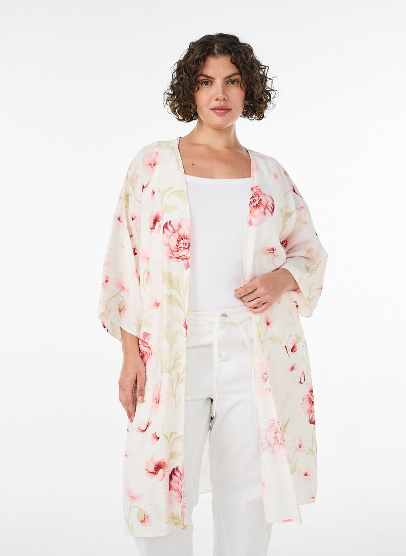 Kimono i viskose med 3/4 ermer, Rosa, Model image number 0