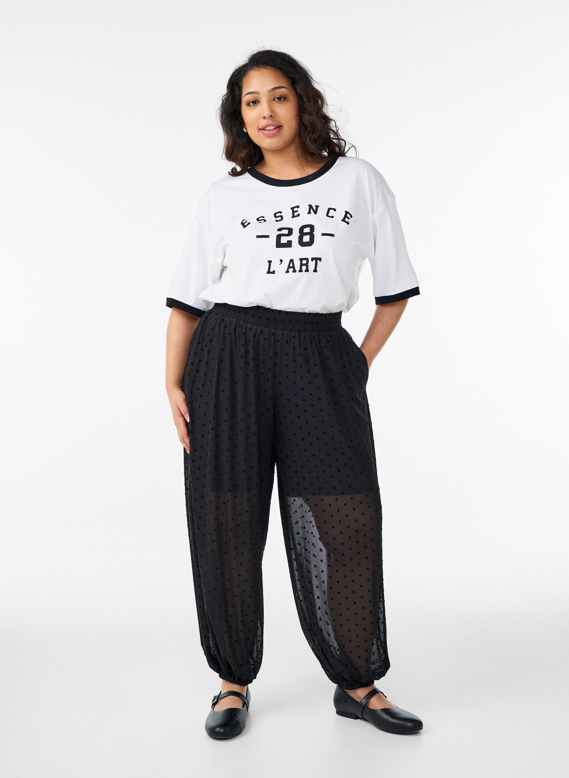 ZizziBomulls T-skjorte med teksttrykk og boxy fit, Hvit, Model image number 1