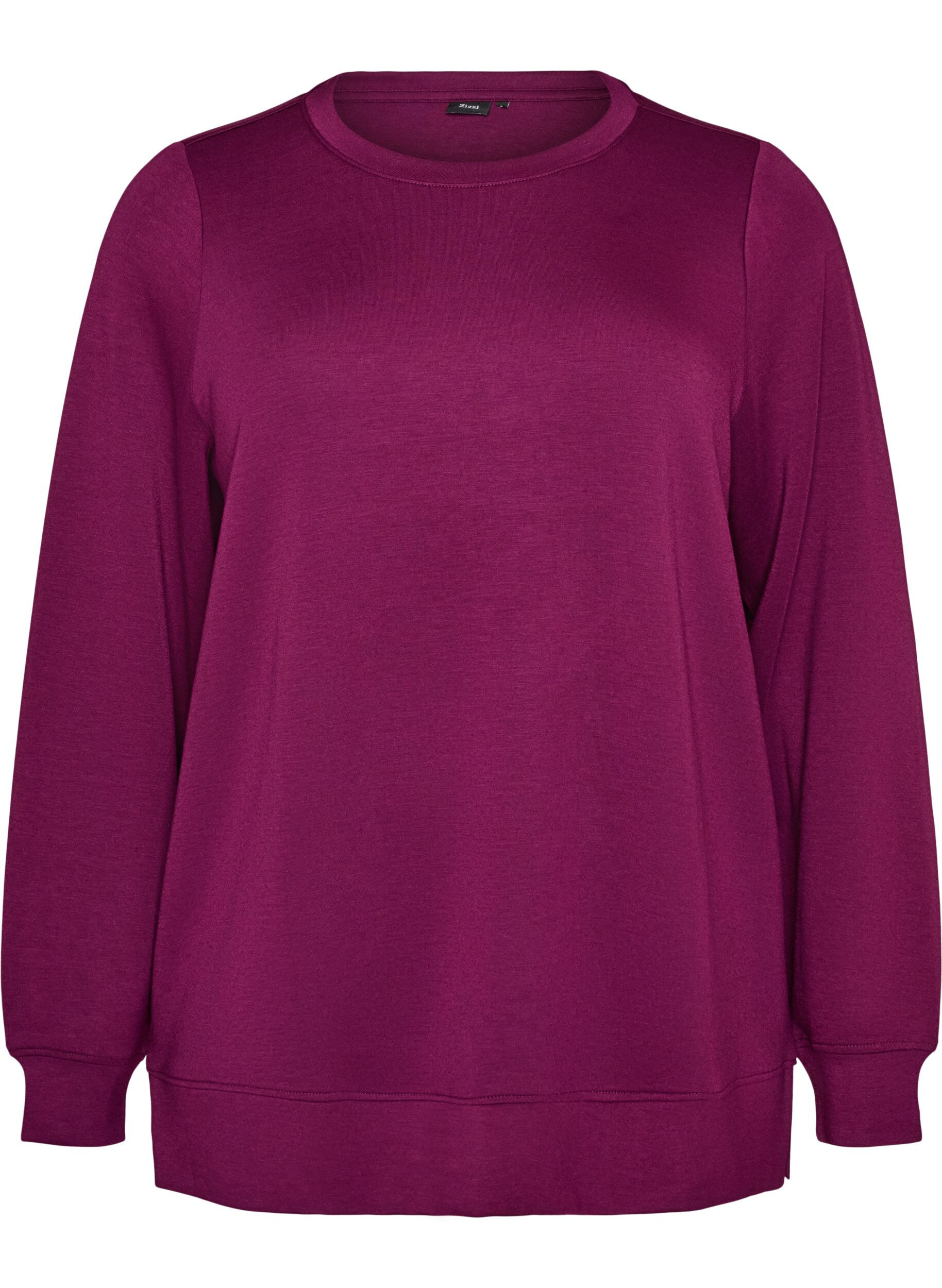 ZizziLangermet jersebluse med rund hals, Lilla, Packshot image number 0