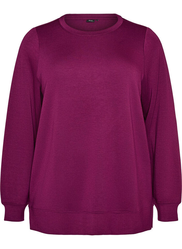 Langermet jersebluse med rund hals, Lilla, Packshot image number 0