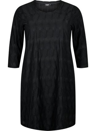 FLASH - Kjole med tekstur og 3/4-ermer, Black, Packshot image number 0