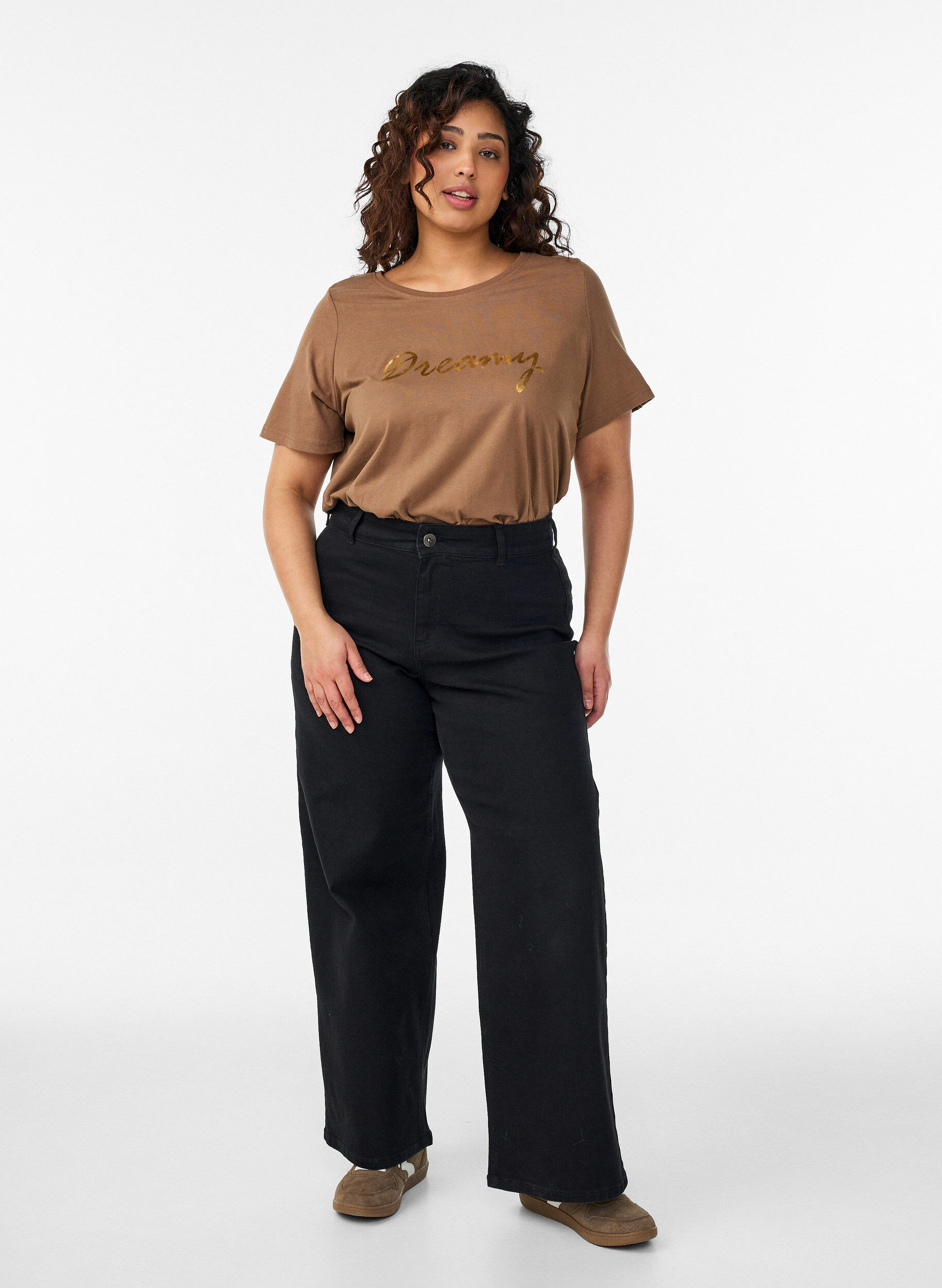 Zizzi FLASH - T-skjorte med trykk, Brun, Model image number 1