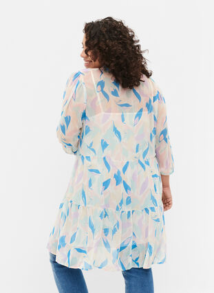 Tunika med blomstermønster og lurex, White/Pastel Leaf, Model image number 1