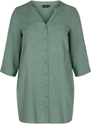 Skjorte med V-hals og lommer, Balsam Green, Packshot image number 0