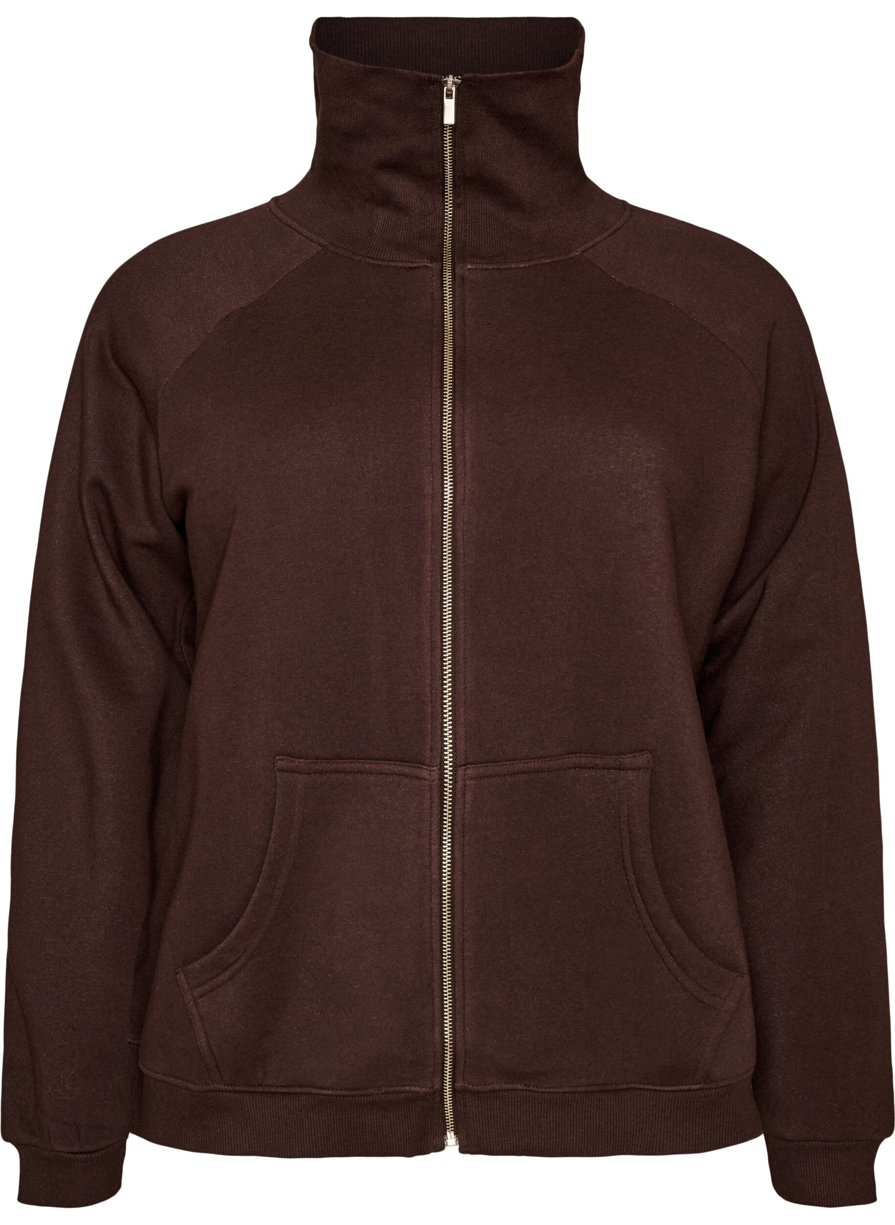Sweat cardigan med h&oslash;y krage og glidel&aring;s