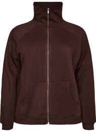 Sweat cardigan med h&oslash;y krage og glidel&aring;s, Brun