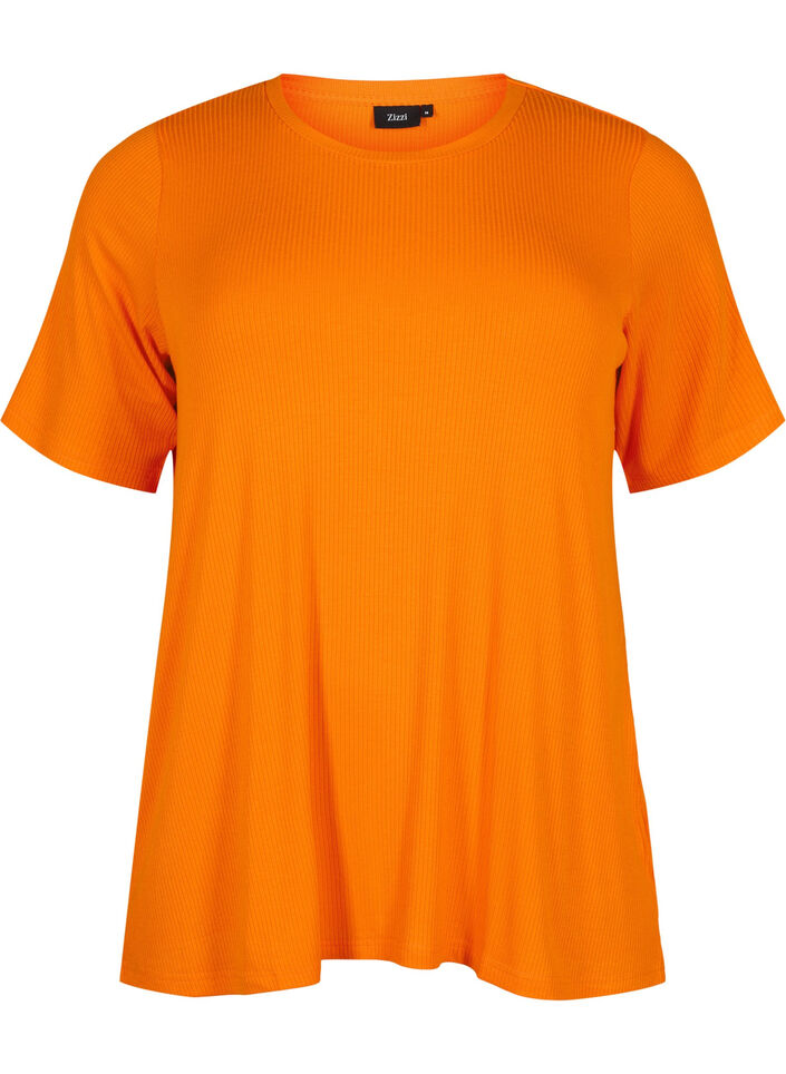T-skjorte i viskose med ribbet struktur, Exuberance, Packshot image number 0