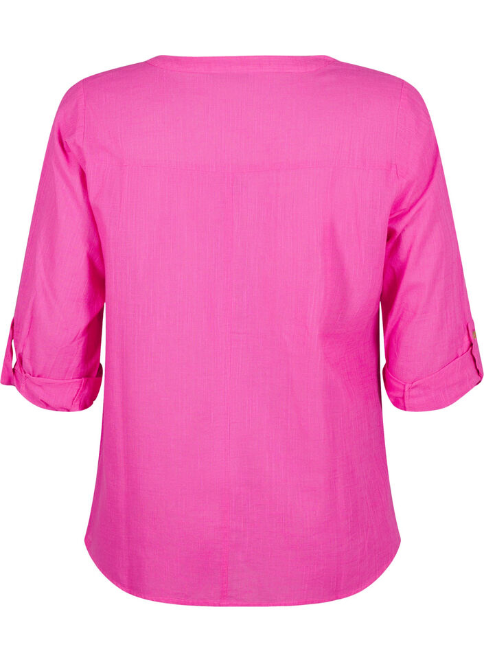 Bomullsbluse med V-hals, Rosa, Packshot image number 1