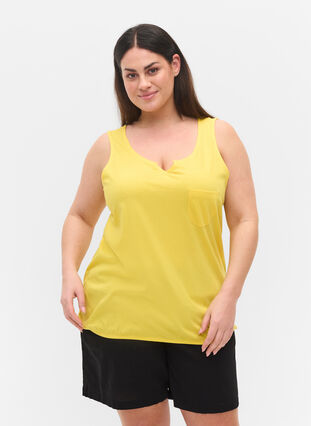 Bomullstopp med strikk nederst, Primrose Yellow, Model image number 0