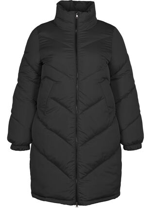 Lang høyhalset jakke, Black, Packshot image number 0