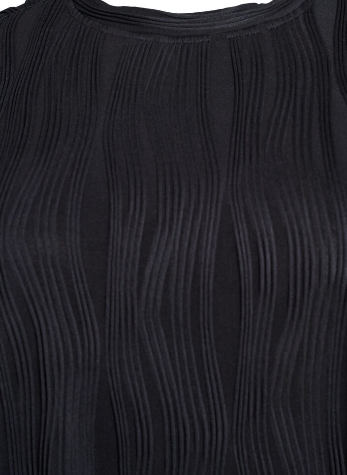 Bluse med korte ermer og bølget tekstur, Svart, Packshot image number 2