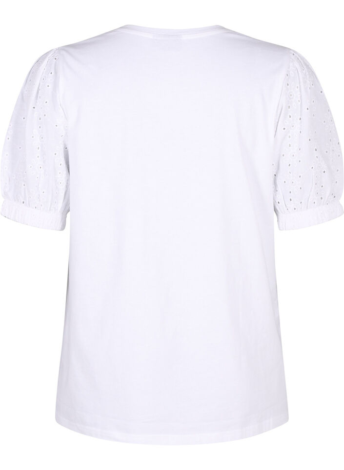 Bluse i økologisk bomull med broderi anglaise ermer, Bright White, Packshot image number 1