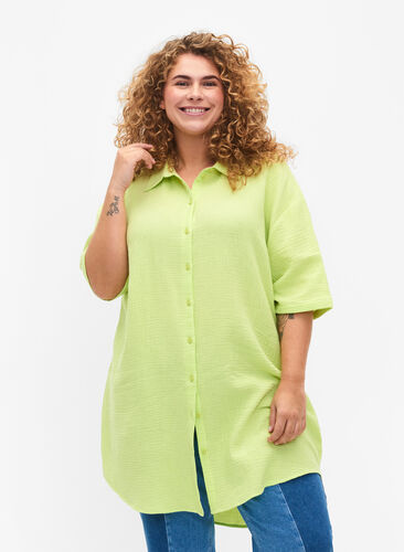 Skjorte i bomull med halvlange ermer, Wild Lime, Model image number 0