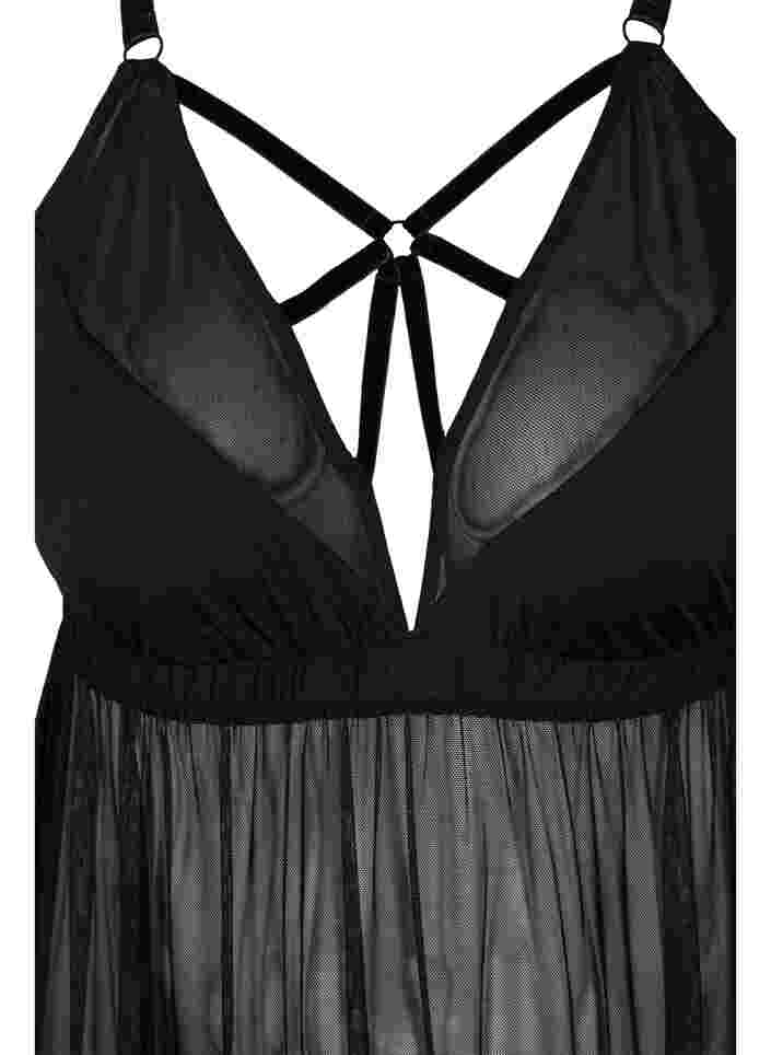 Transparent nattkjole med string, Black, Packshot image number 2