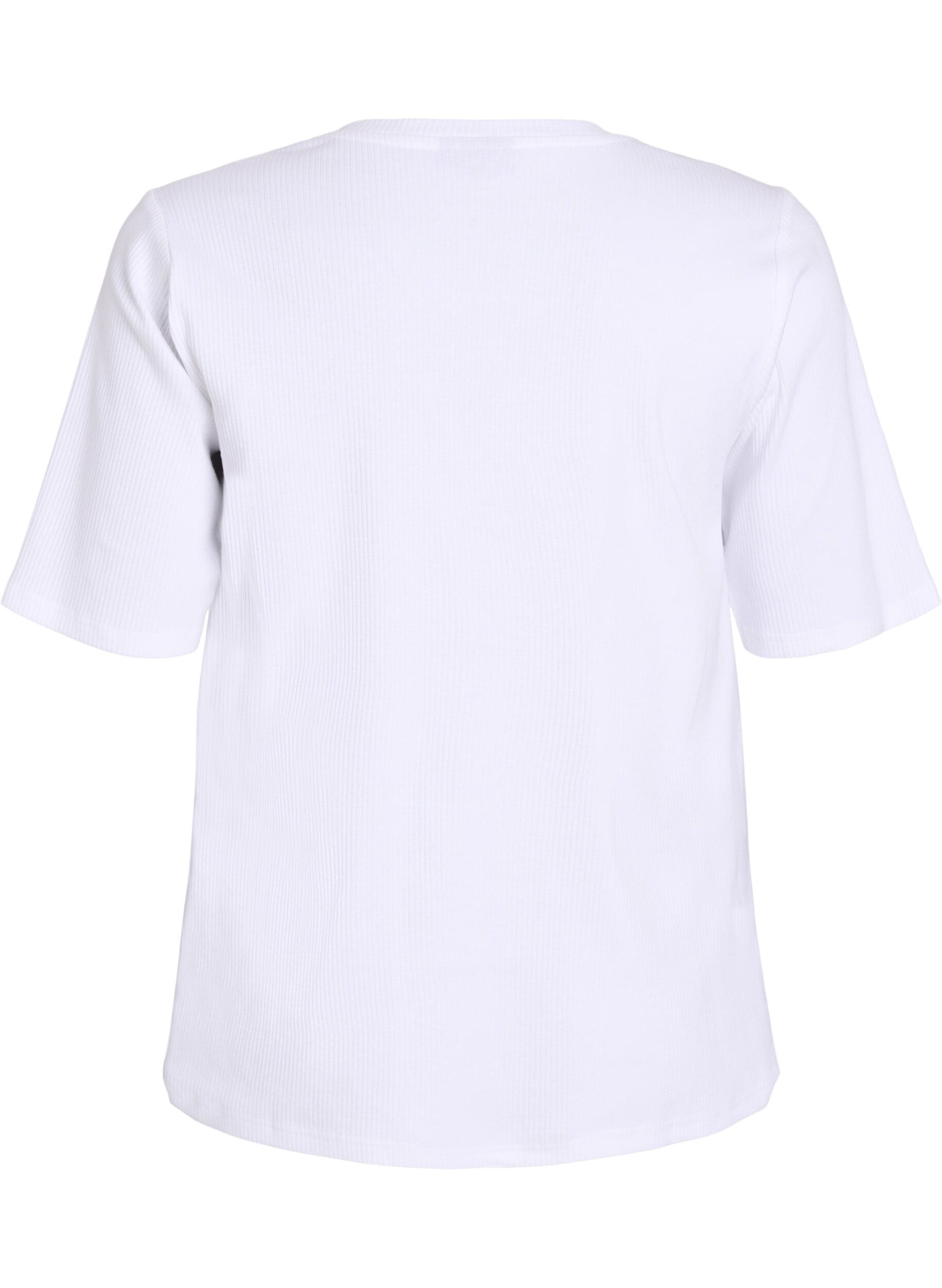ZizziRibbestrikket jerseybluse med korte ermer, Hvit, Packshot image number 1