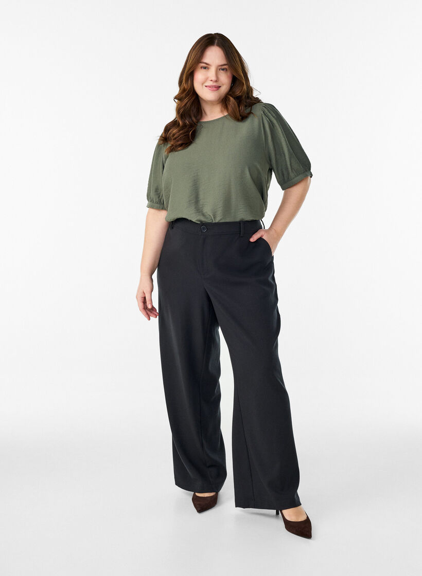 Viskose bluse med 1/2 ermer, Grønn, Model image number 1