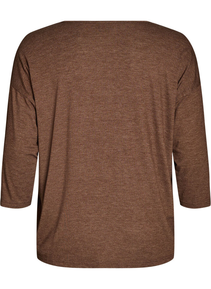 Jersey bluse med 3/4 ermer, Brun, Packshot image number 1