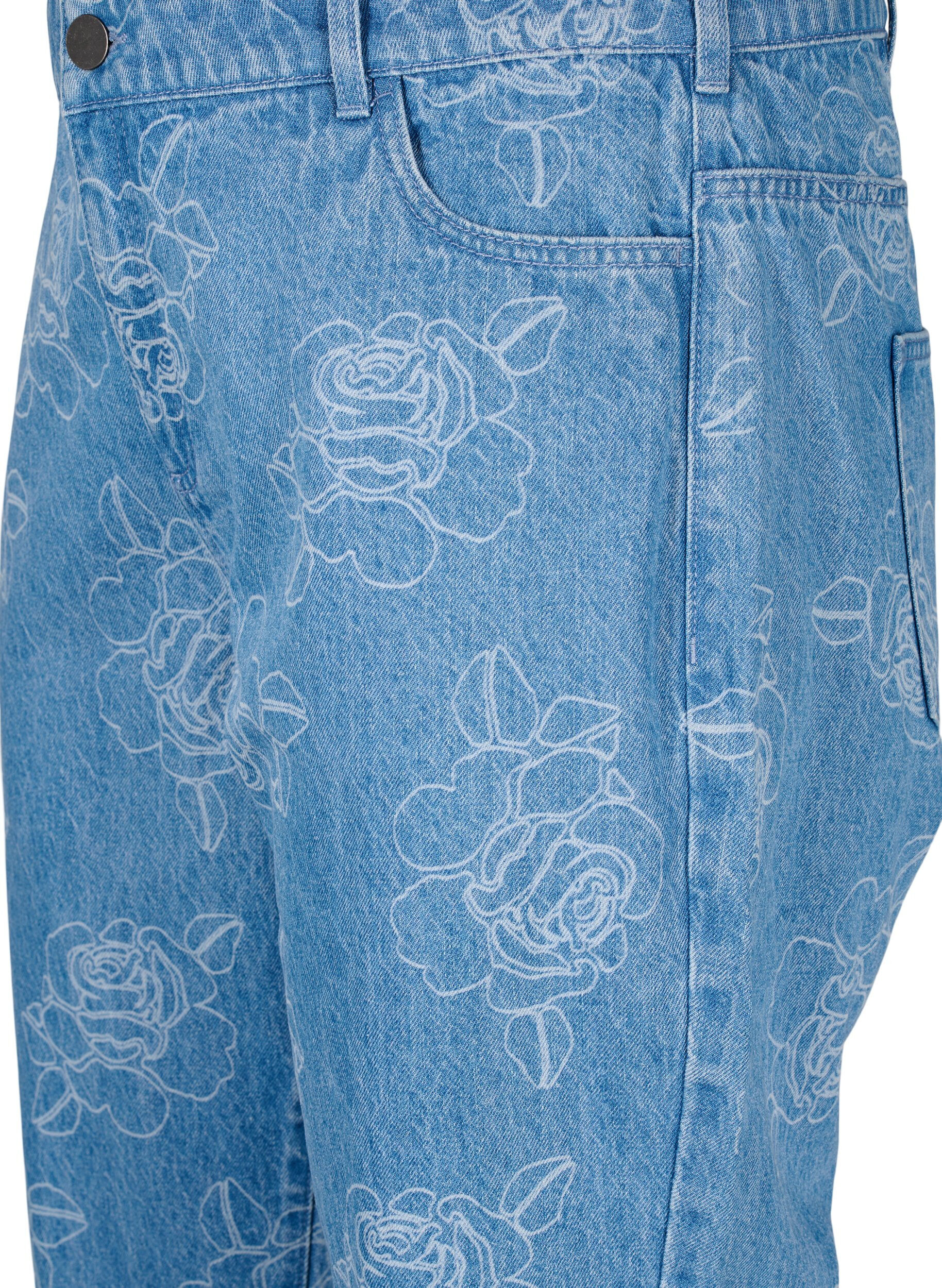 Zizzi Vera-blomstrete jeans, Bl&aring;, Packshot image number 2