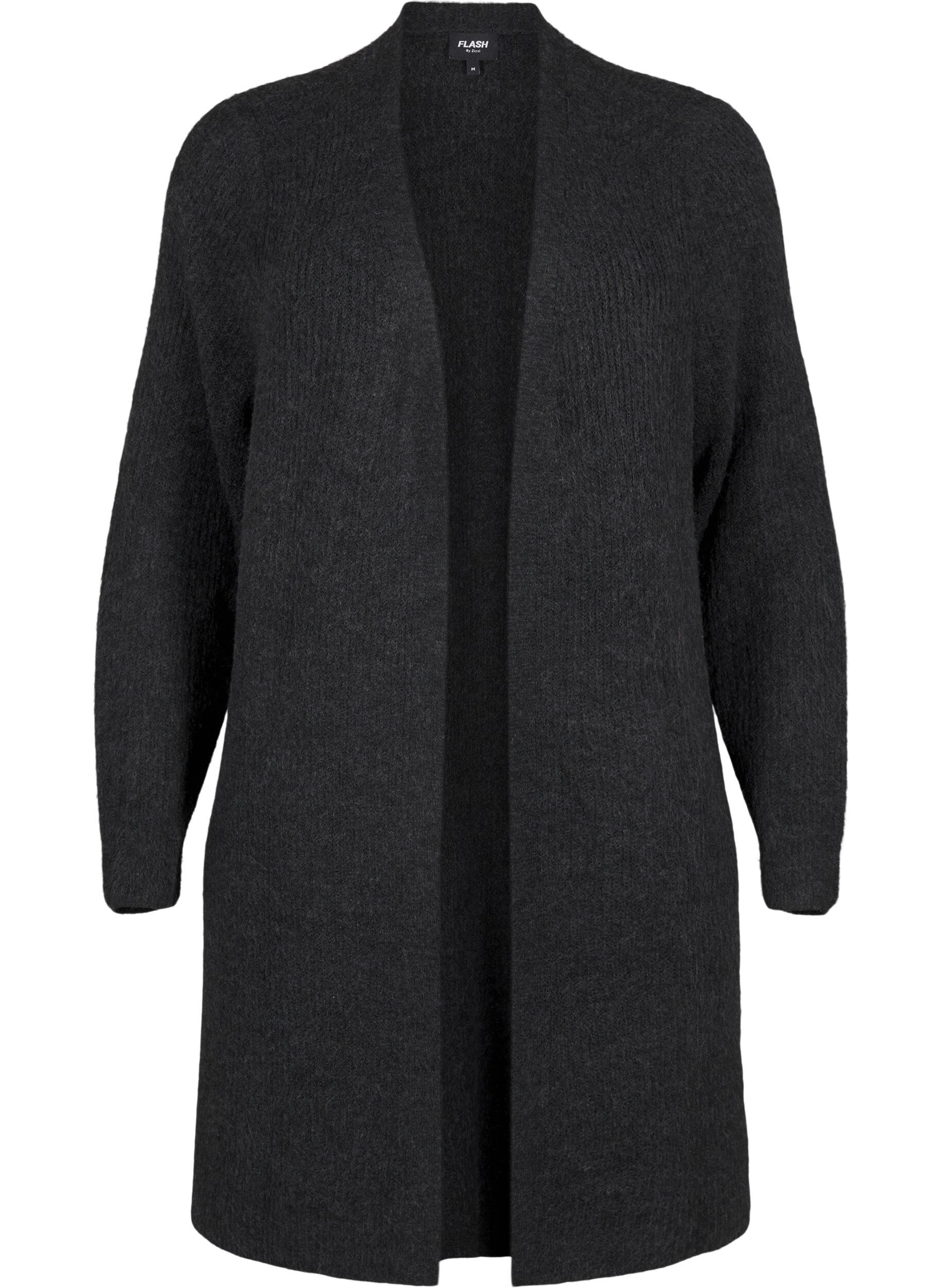Zizzi FLASH - Ribbestrikket cardigan med splitter, Dark Grey Melange, Packshot image number 0