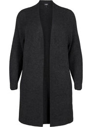 FLASH - Ribbestrikket cardigan med splitter, Dark Grey Melange