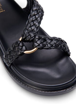 Zizzi Lærsandal med flettede stropper og bred passform, Svart, Packshot image number 3