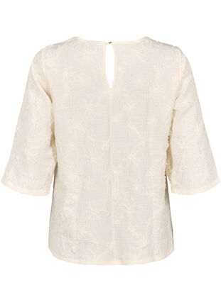 Zizzi Bluse med 3/4-ermer og 3D-blomster, Warm Off-white, Packshot image number 1