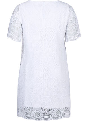 Kortermet festkjole med blonder, Bright White, Packshot image number 1