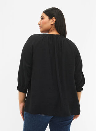 A-formet viskose bluse med 3/4-ermer, Black, Model image number 1